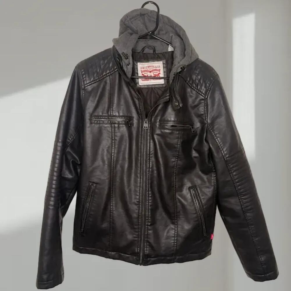 Levi’s Hooded Faux Leather Motorcycle Jacket (Men’s Small)